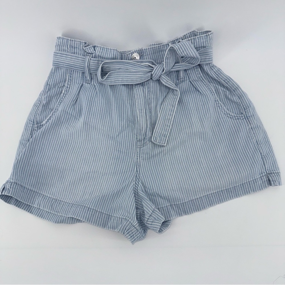 American Eagle Striped Denim Shorts with Tie Bow